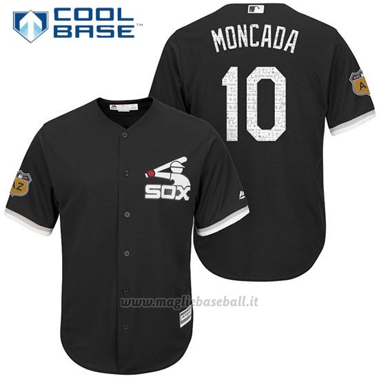 Maglia Baseball Uomo Chicago White Sox Yoan Moncada Nero 2017 Allenamento Primaverile Cool Base